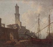 A Port scene with figures loading a boat unknow artist